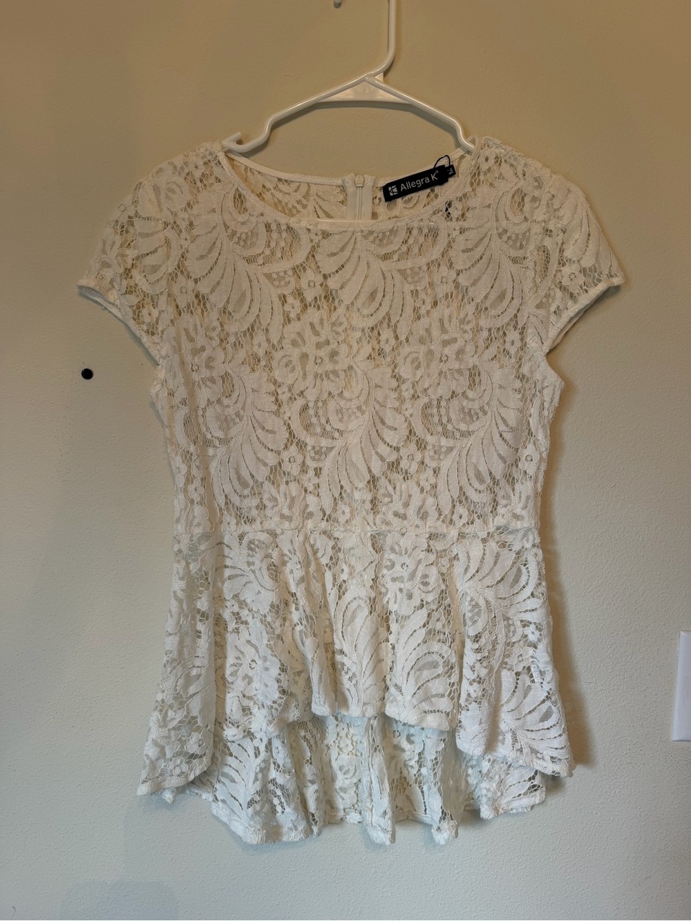 Allegra K Ivory Floral Lace Peplum Top